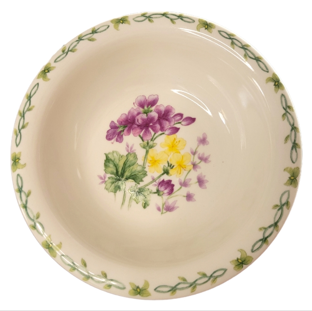 1 Vtg Cereal Soup Bowl Thompson Floral Garden Stoneware Geraniums
